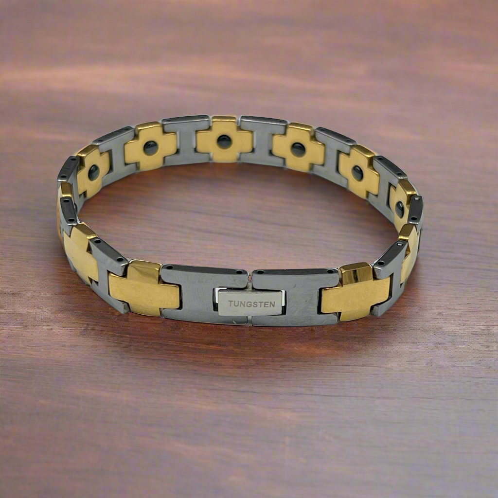 Tungsten Bracelet, Gold and grey tungsten 