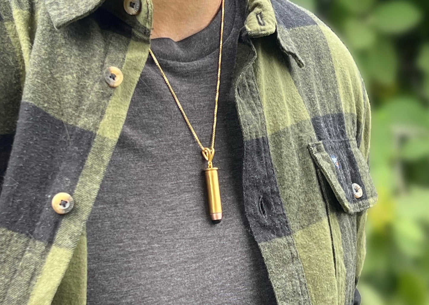 Silver Bullet pendant, Gold plate, 357 Magnum inspired bullet pendant 