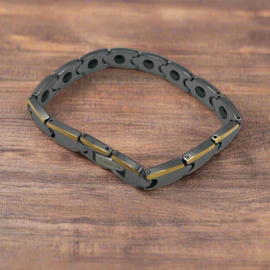 Tungsten Bracelet, grey and gold tungsten 