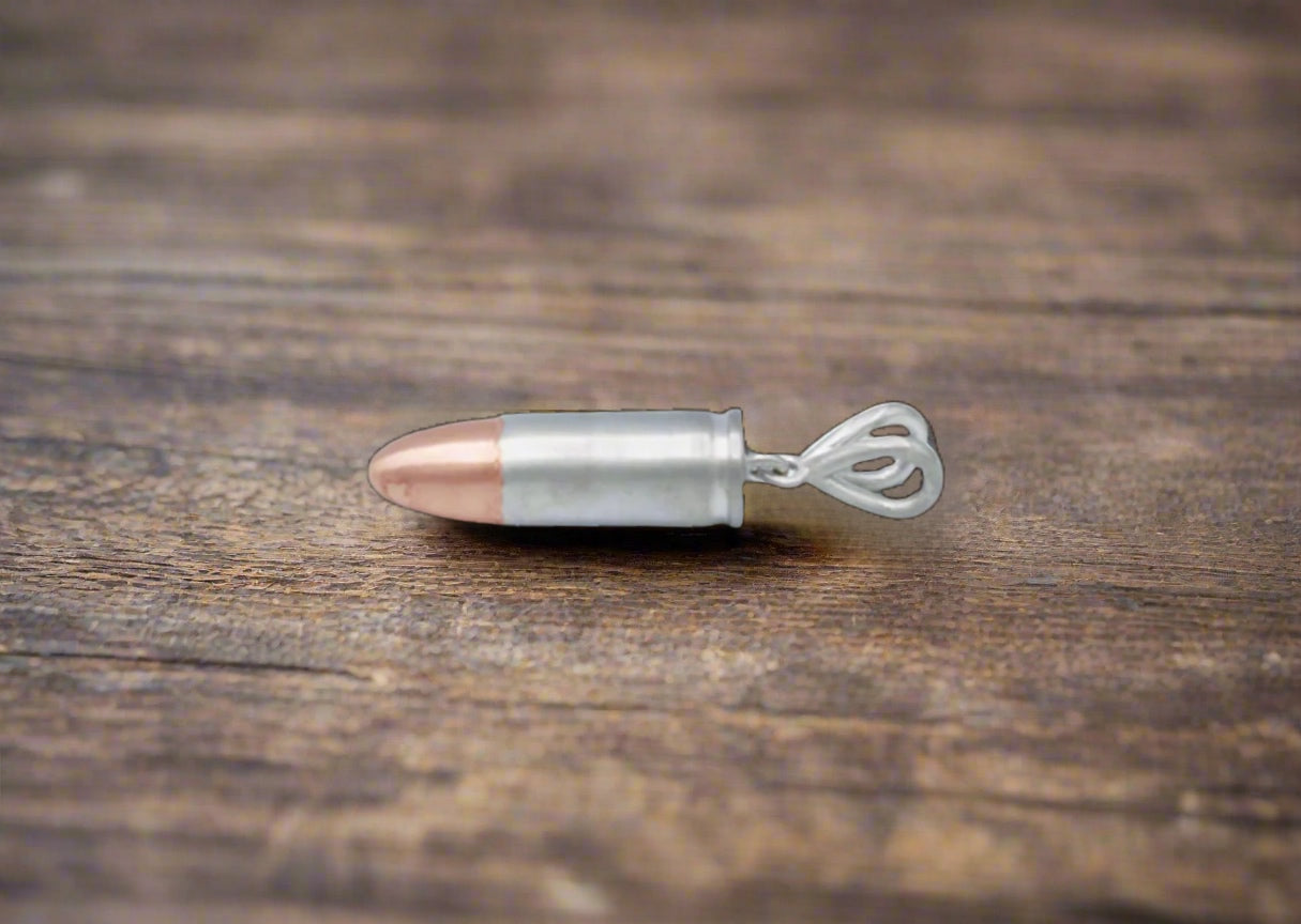 Bullet pendant, 925 Silver with, 9mm Parabellum round  inspired bullet pendant 