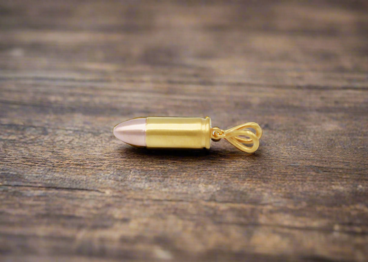 Bullet pendant, 925 Silver with .50 micron gold plate, 9mm Parabellum round  inspired bullet pendant 