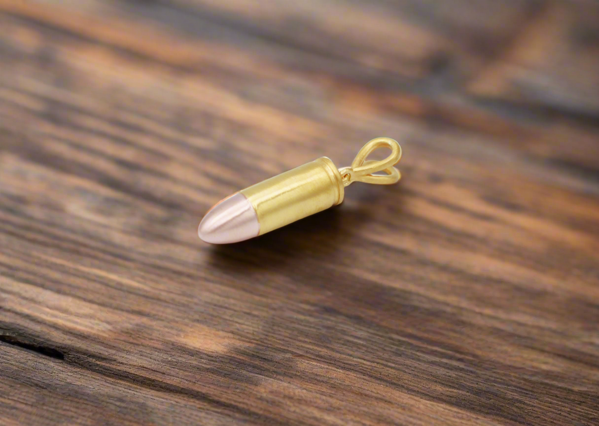 Bullet pendant, 925 Silver with .50 micron gold plate, 9mm Parabellum round  inspired bullet pendant 